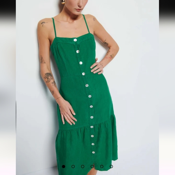 NATION LTD MIDI DRESS STRAPPY ORGANIC LINEN FRONT BUTTON SZ MEDIUM EUC - Picture 2 of 16